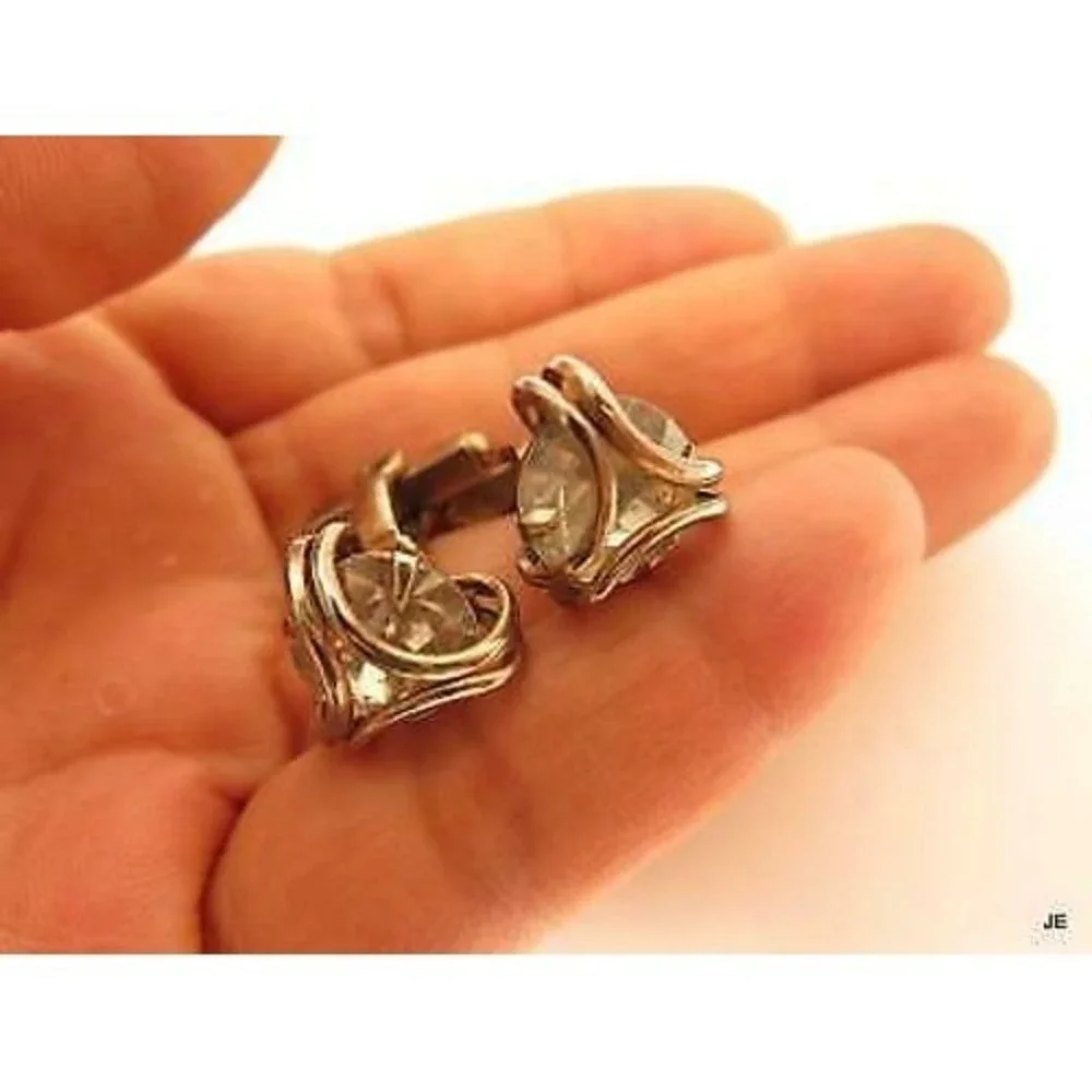 Vintage Gold Caged‎ Sparkly Clear Rhinestone Cufflinks Men's Modernist Jewelry